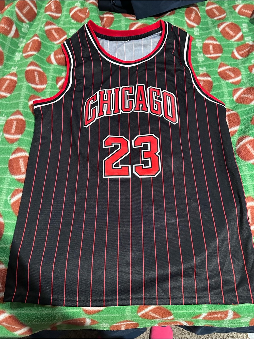 Chicago 23 Jordan Red & Black Pinstripe Basketball Jersey
